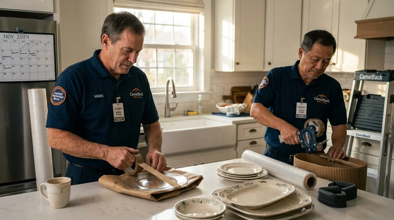Professional crew packing kitchen dishware in Marietta, GA
